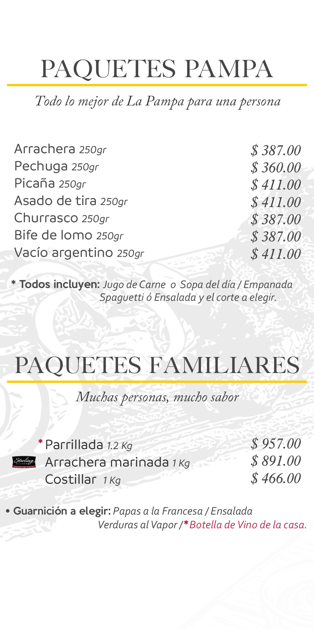 Menu La Pampa Argentina