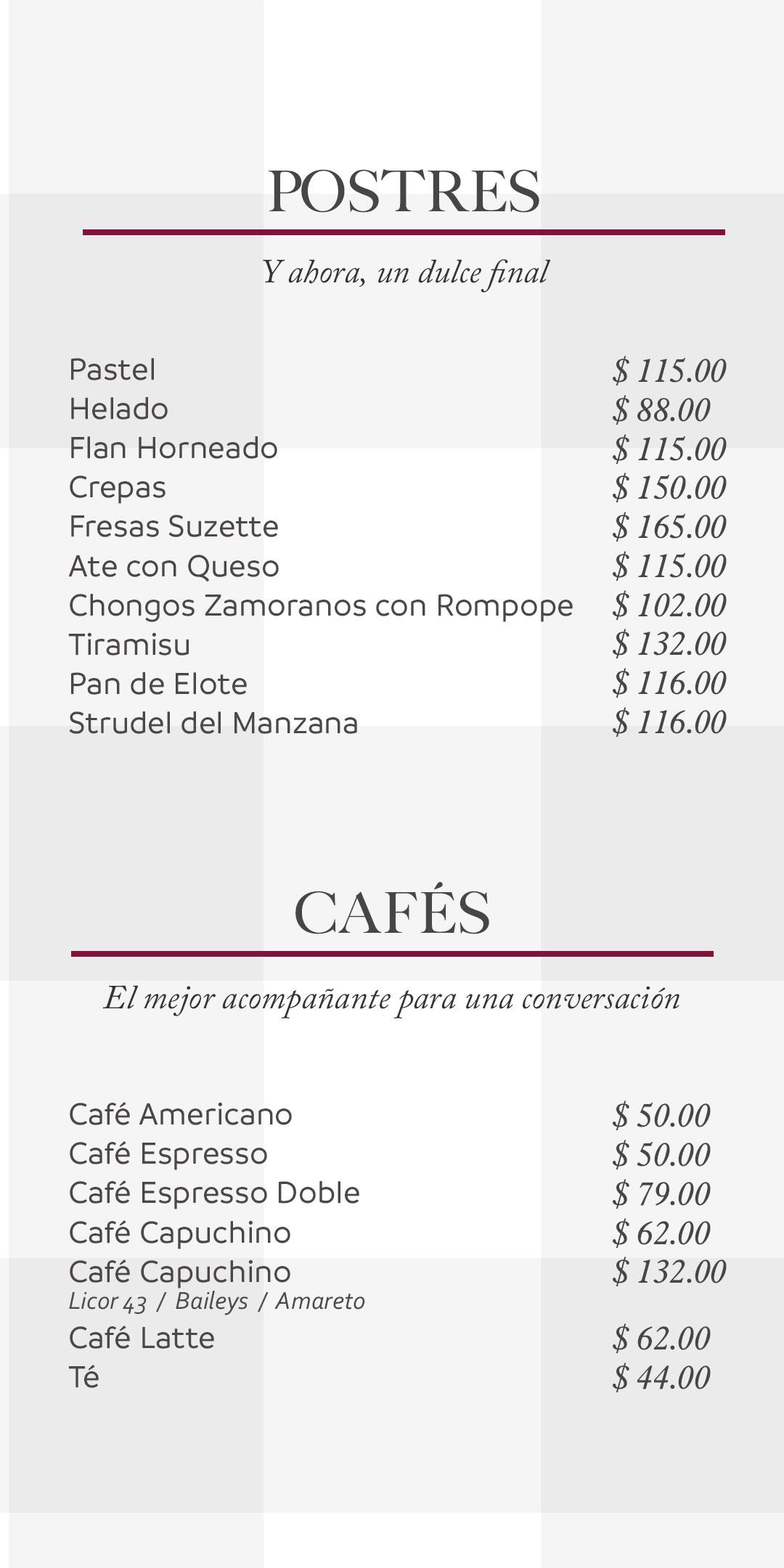 Menu La Pampa Argentina