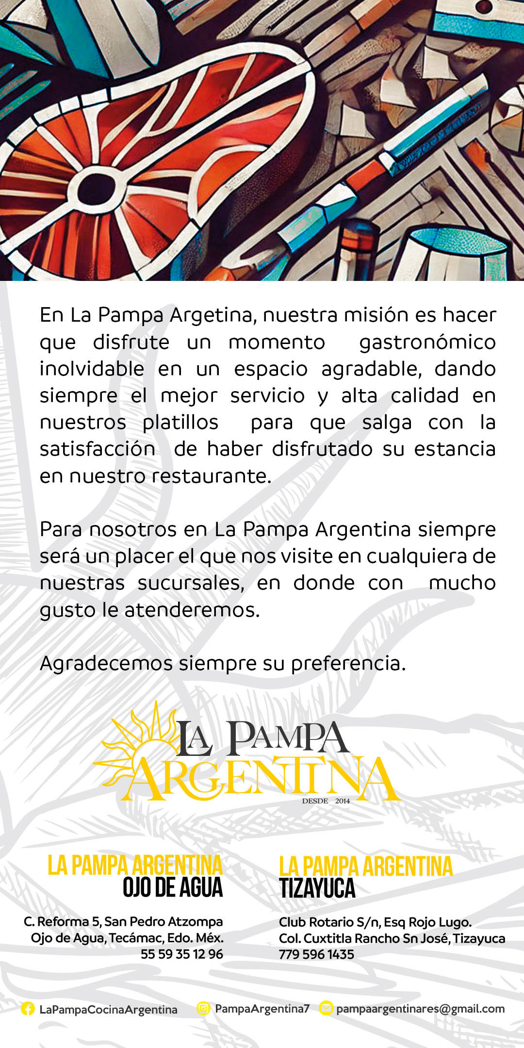 Menu La Pampa Argentina